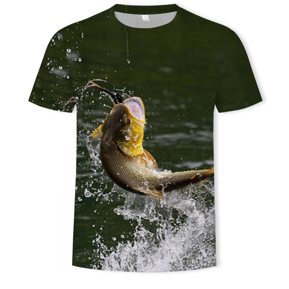 

Summer new Pastoral style fish 3D printing T-shirt men's casual fashion shirt soft material oversized size T-shirt men's 110-6XL