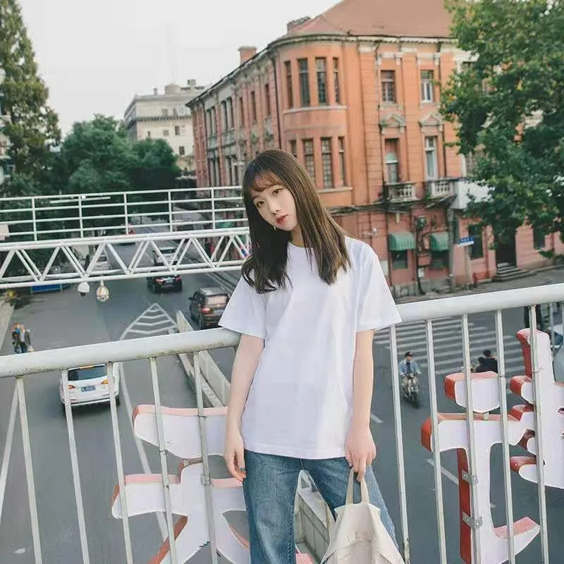 Женские футболки свободные универсальные Ulzzang Harajuku в Корейском стиле для