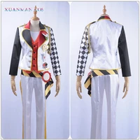 game twisted wonderland cosplay costume alice in wonderland custom white satin uniform pants vest striped belt ace trappola