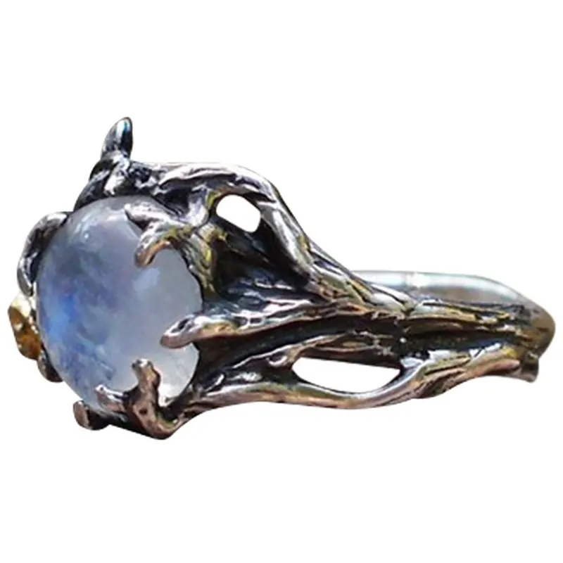 Винтажное кольцо с лунным камнем для женщин черное ювелирное изделие на палец