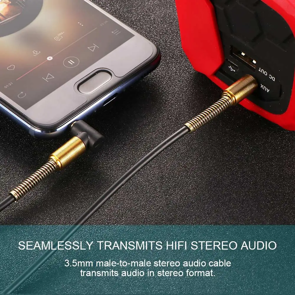 Противоударный высокоэластичный кабель для наушников 90 градусов пружинный