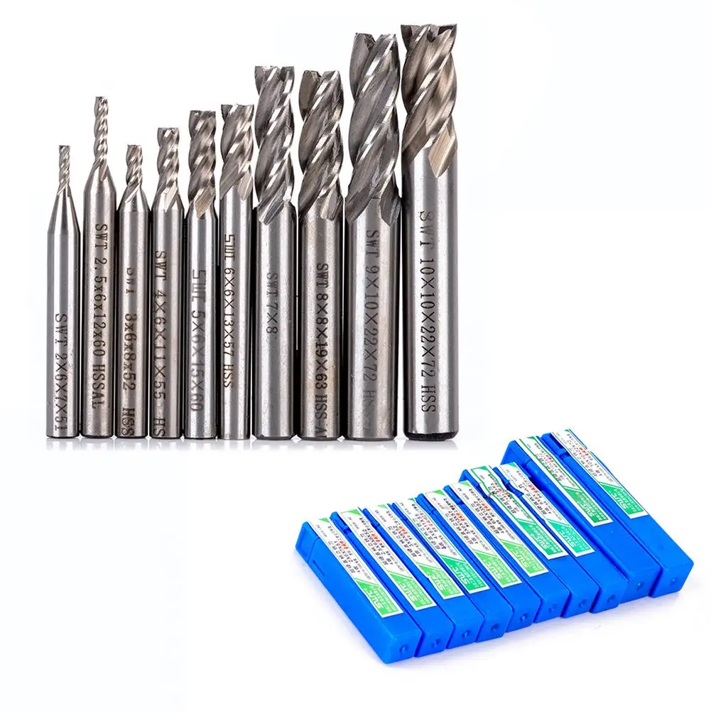10 шт. 4 флейты HSS Супер жесткий прямой хвостовик фрезы Комплект фрезерные сверла с