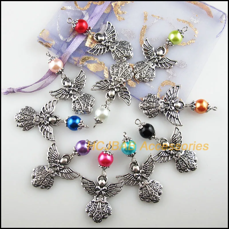 Модные 10 шт. Новые Подвески Крылья Ангела смешанные стеклянные бусины тибетское