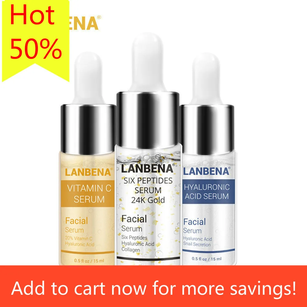 Горячая LANBENA Витамин С + шесть сыворотка с пептидами 24K золото Гиалуроновая