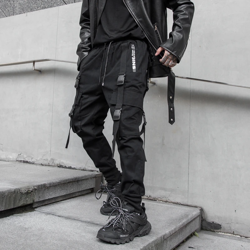 

Мужские спортивные брюки-карандаш, черные хлопковые брюки-джоггеры с боковой молнией и карманами, уличная одежда в стиле хип-хоп, осень 2021
