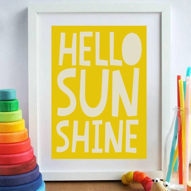 Постер для детской комнаты с принтом желтого цвета Hello Sun Shine Цитата настенная