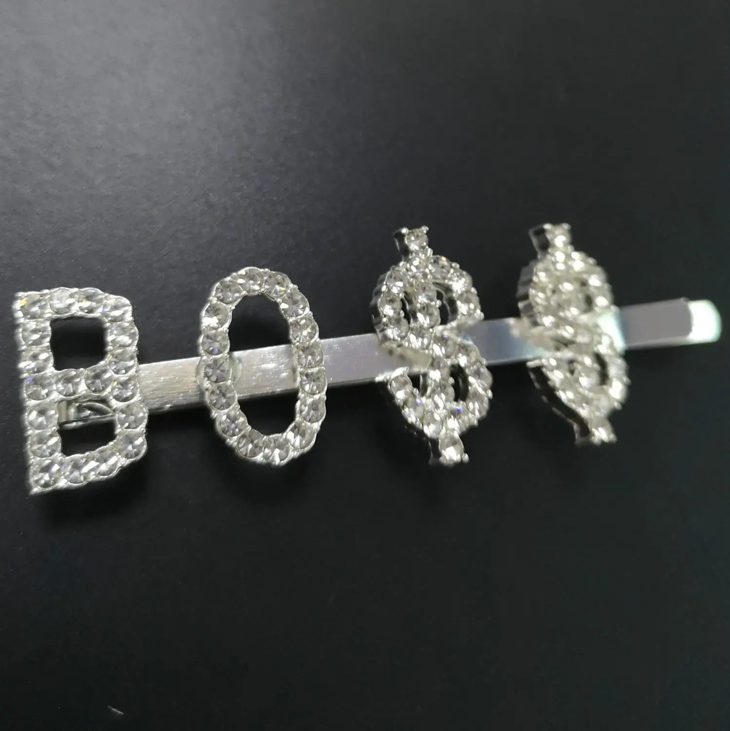 BOSS Свадебные буквы со стразами, заколки для волос, не скользящие, блестящие, металлические, серебристые, с именем, заколки для волос, шикарные свадебные аксессуары для волос - Окраска металла: BOSS