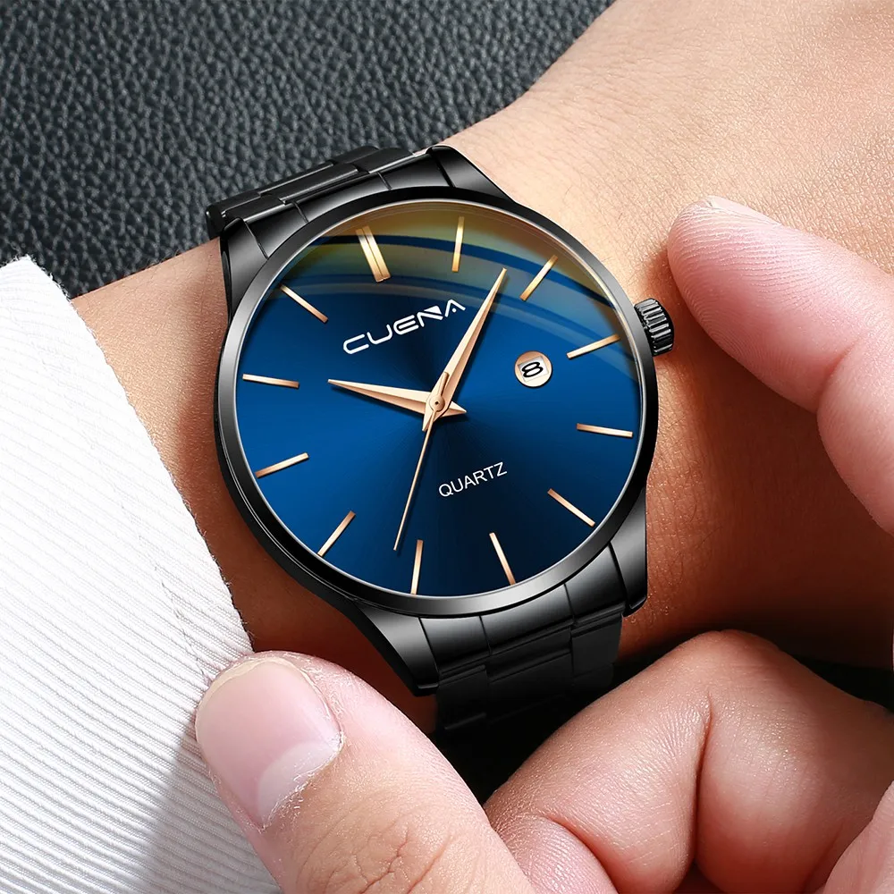 Мужские деловые часы модные классические кварцевые наручные из нержавеющей