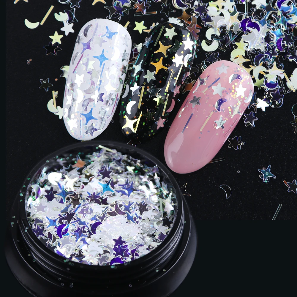 1 коробка Блестящий лак для ногтей блестки Лазерная блестящая синяя звезда Луна