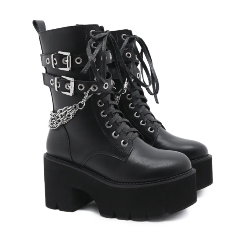 

2021 autumn and winter women's boots new thick heel side zipper Martin boots thick bottom fashion rivet belt buckle platform fem