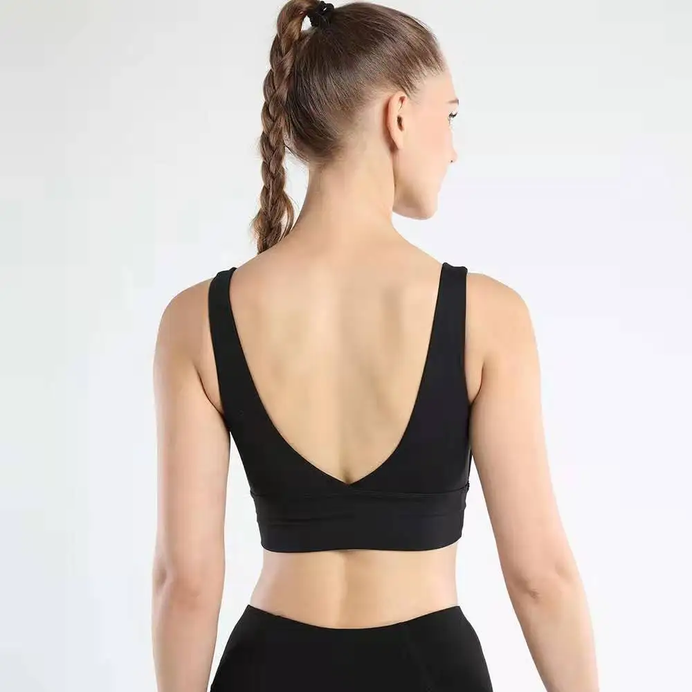 Женский спортивный бюстгальтер пуш ап с глубоким v образным вырезом для йоги
