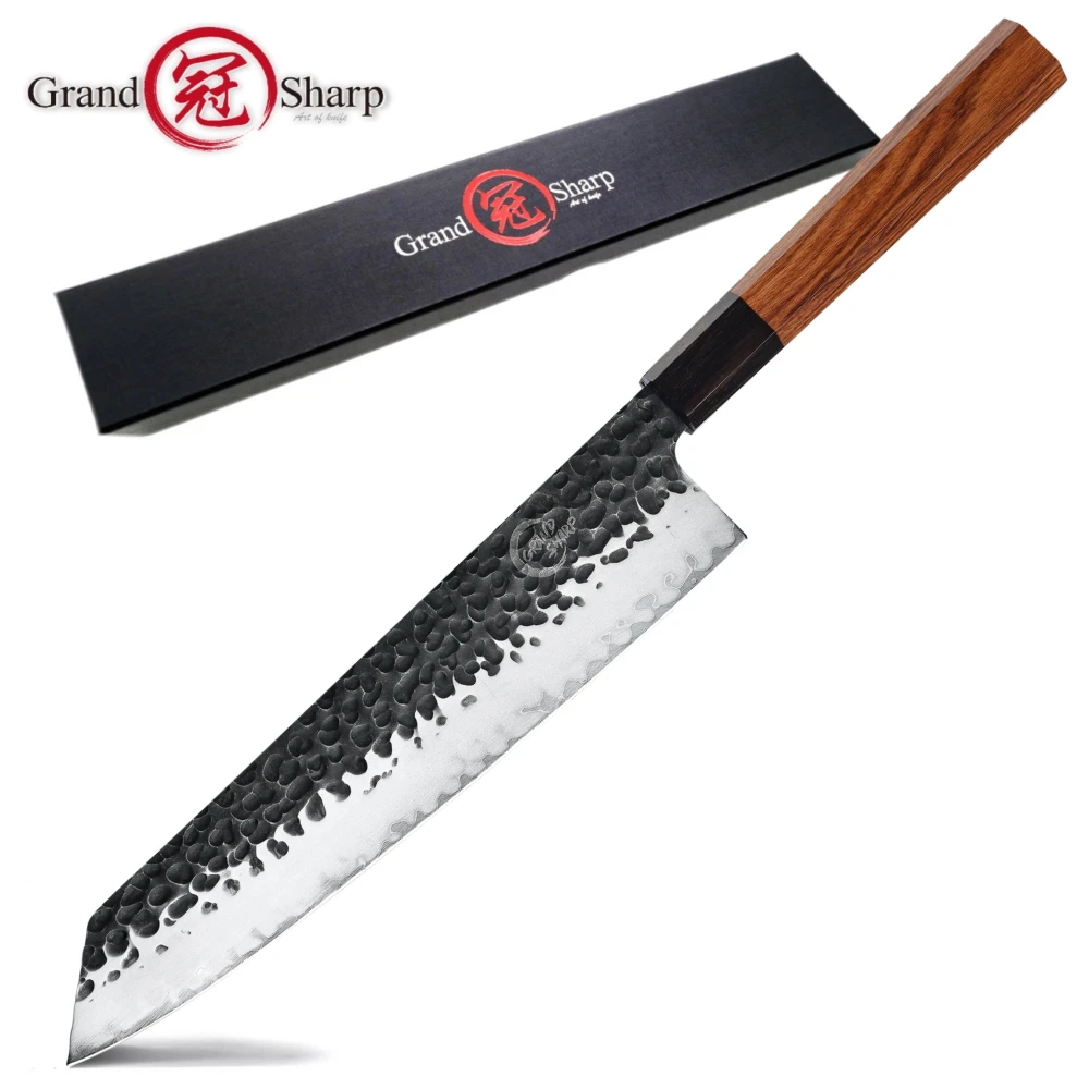 

Японские кухонные ножи ручной работы шеф-повара нож трехслойная стандартная японская сталь 9 дюймов Kiritsuke нарезка рыбы мяса инструменты для...