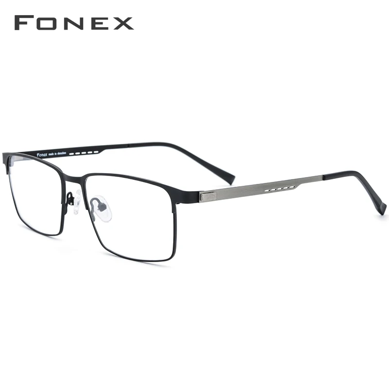 Очки по рецепту из FONEX сплава, полная оправа, квадратные очки для близорукости, оправа для мужчин, оптические очки без винтов, очки для мужчин 8841 - Цвет оправы: Черный
