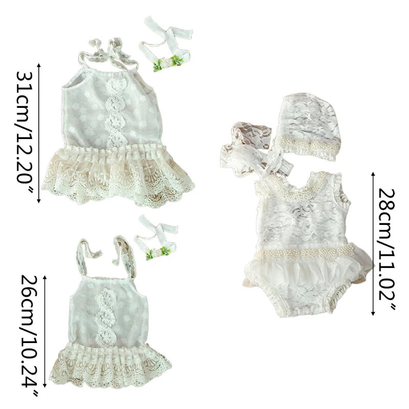 

2Pcs Baby Infants Lace Bodysuit Romper Headband Set Newborn Photography Props Infants Photo Shooting Clothing Outfits