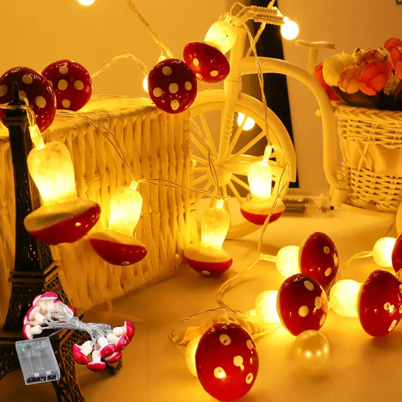 

Creative Mushroom Rope Light Battery Driven Low Energy LED Lights Decoration Christmas Party Family Fairy Light Gift Garland