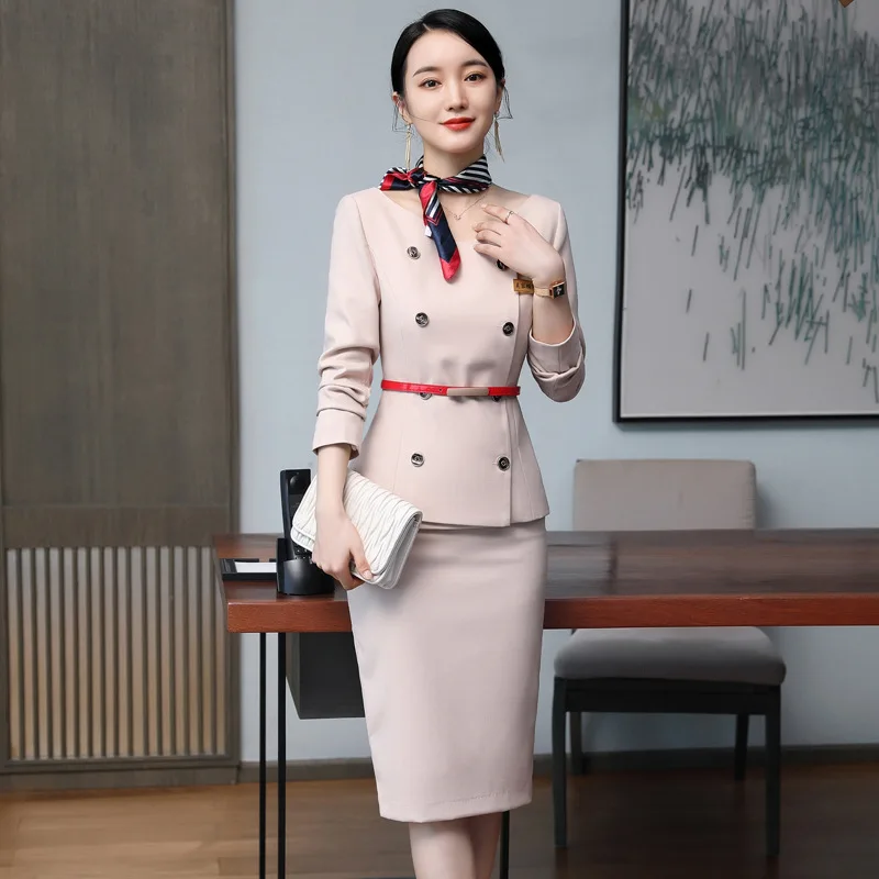 IZICFLY Autumn Winter New Office Ladies Suit with Pant Two Piece Women Business Blazer Set For Interview -Include Scarf and Belt