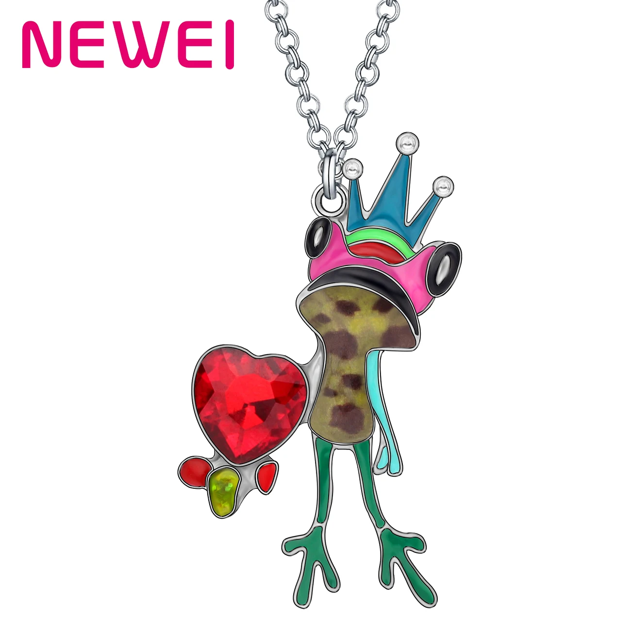 

Newei Enamel Alloy Crystal Rhinestone Crown Frog Necklace Cute Animal Pendant Jewelry For Women Kid Lover Fashion Festival Gift