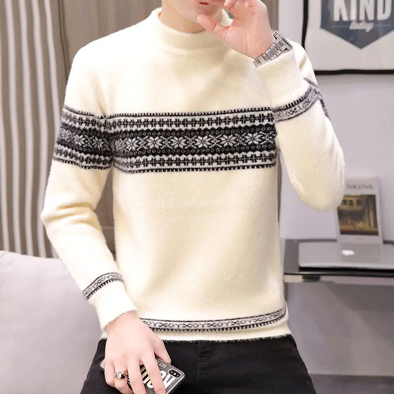 

Mink cashmere sweater men's trend warm sweater for young students
