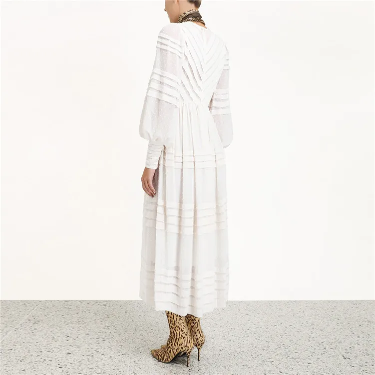 Прямая поставка женский цельный белый платье 2019 круглый вырез втулка в горошек с