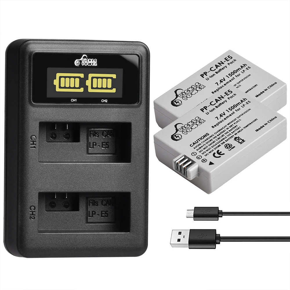 

1500 mAh LP-E5 Battery and Charger Set for Canon 450D 500D 1000D Kiss X2 X3 F Rebel XSi Xli XS L15