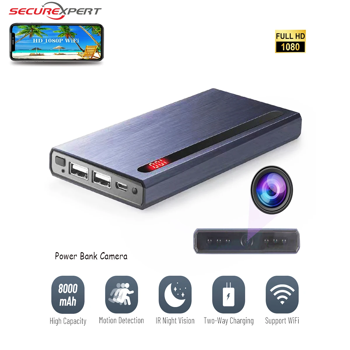 

1080P Мини Wi-Fi камера внешний аккумулятор камера с ИК-подсветкой ночного видения Обнаружение движения для iphone 11 Беспроводная зарядная камера