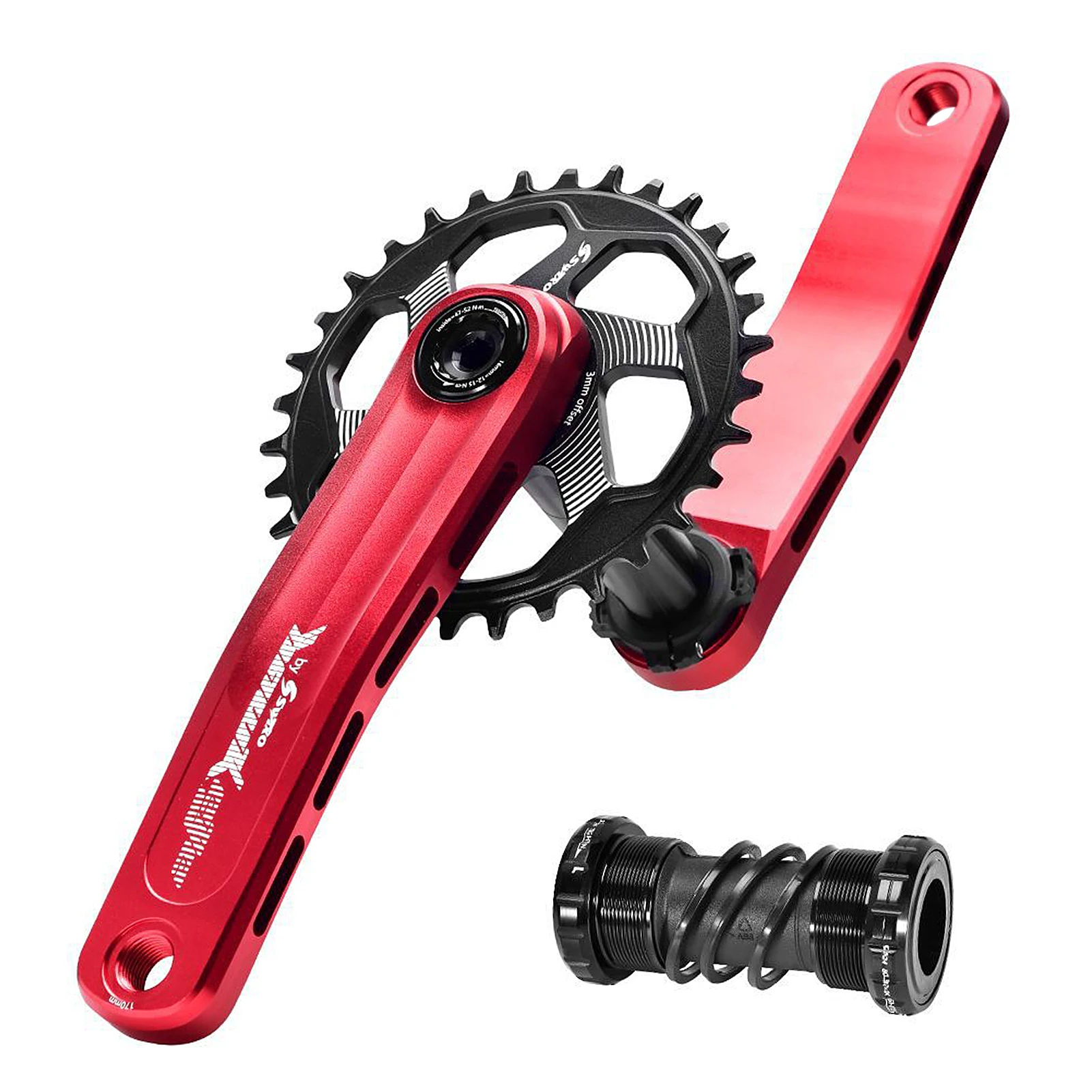 Mountain Bike Crankset 170mm MTB Bicycle Crank Arm Set with Bottom Bracket Chainring 30T/32T/34T/36T/38T Bike Part Replacement