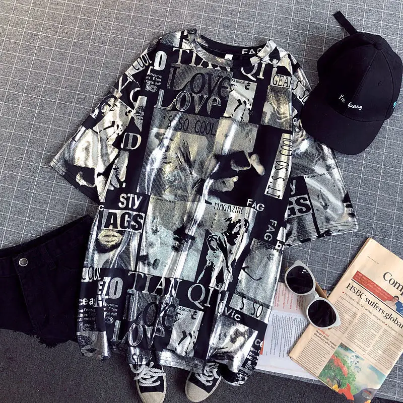 

Loose T-shirt Large Short-sleeved Summer Women O-neck Cotton 2021 New Style Hip Hop Version Casual Harajuku Tops tops