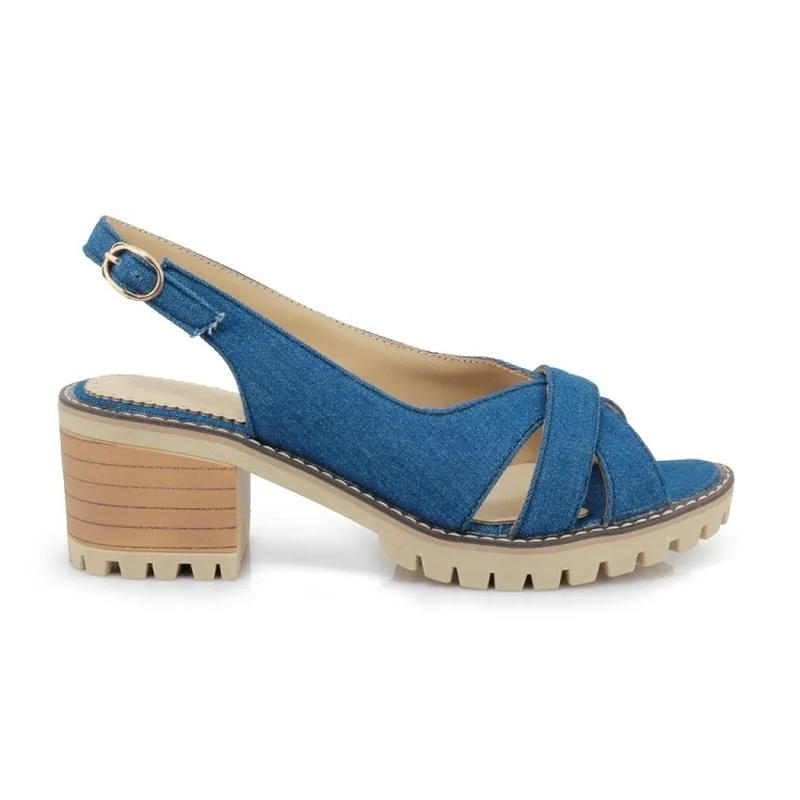 Сандалии женские джинсовые с открытым носком босоножки из денима на среднем