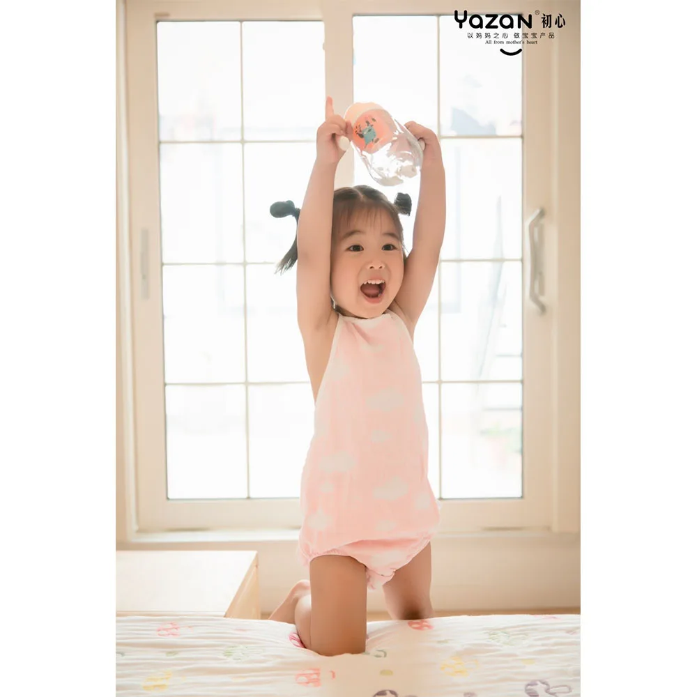 

yazan2-layer gauze baby boys and girls comfortable soft breathable summer thin refreshing pants belly pocket one-piece clothe