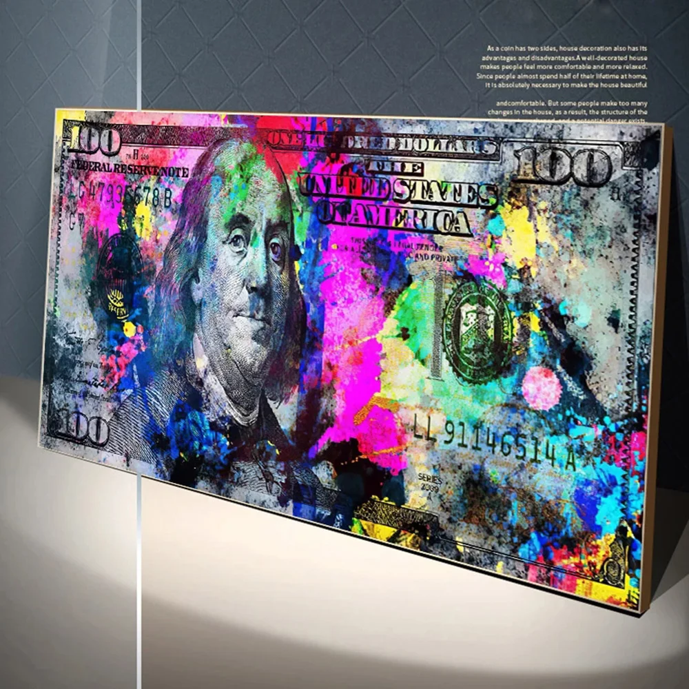 

Graffiti Art Inspirational Dollar Canvas Print 100 Dollar Posters Cash Bill Money Painting Wall Pictures for Living Room Decor