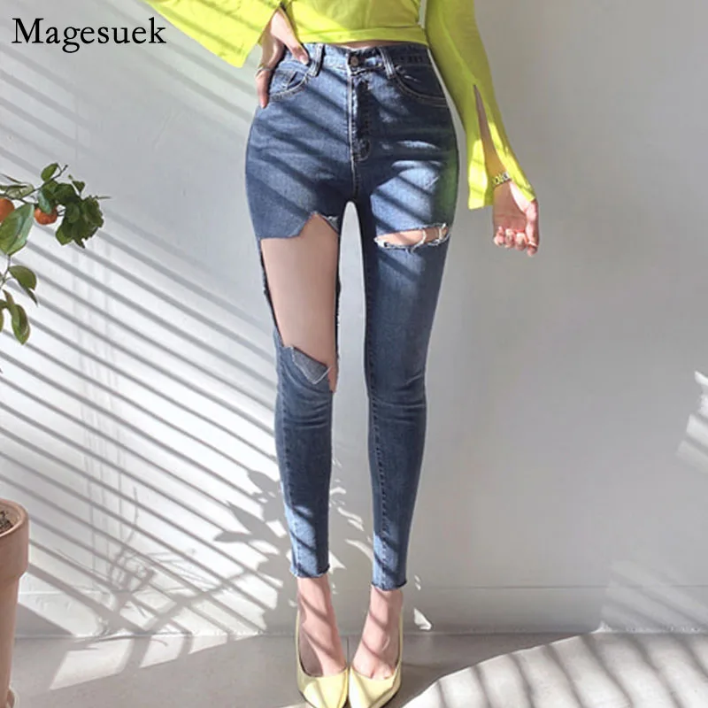 

2020 New Casual Summer Skinny Jeans Women Pencil Pants Denim Pants Jeans High Waist Blue Ripped Jeans for Women Mujer 10405