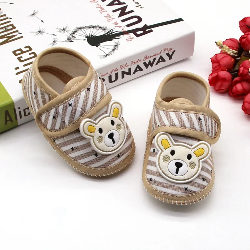 

Baby Boys Girls First Walkers Cartoon Cotton Shoes Bear Pattern Stripes Sneakers Newborn Kid Soft Sole Toddler Footwear 0-18M5