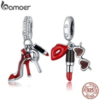 bamoer 100 925 sterling silver women shoes mirror makeup pendant charm fit women bracelet diy jewelry women gift scc457