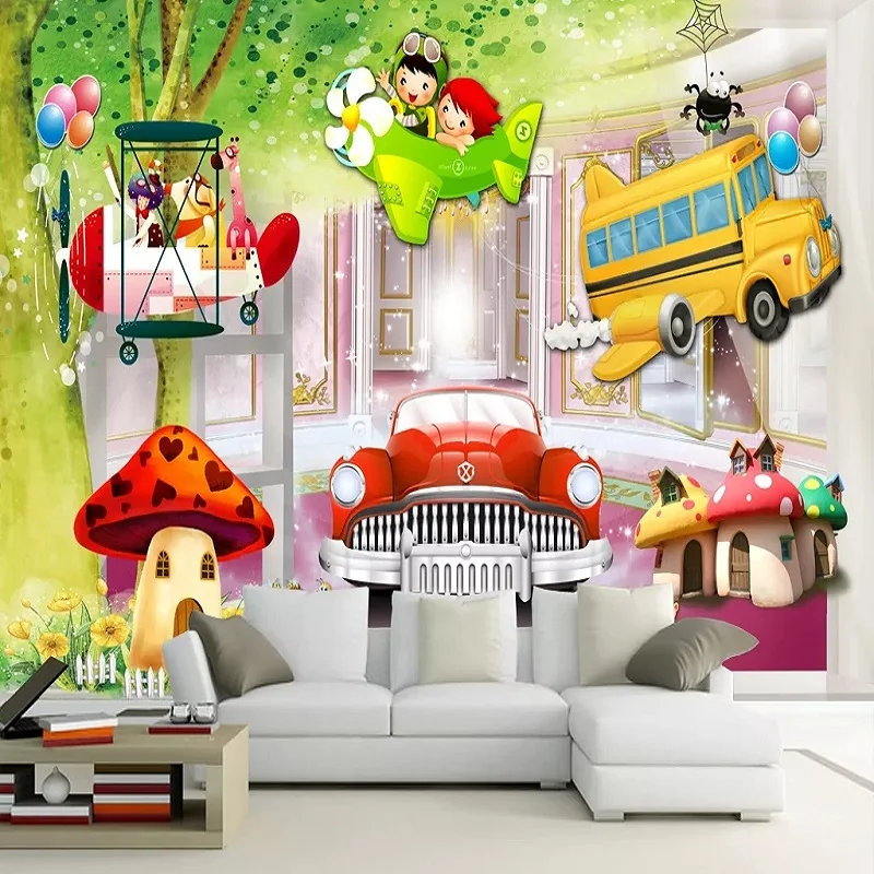 Большие настенные 3D обои на заказ сказочный мультяшный автомобиль самолет