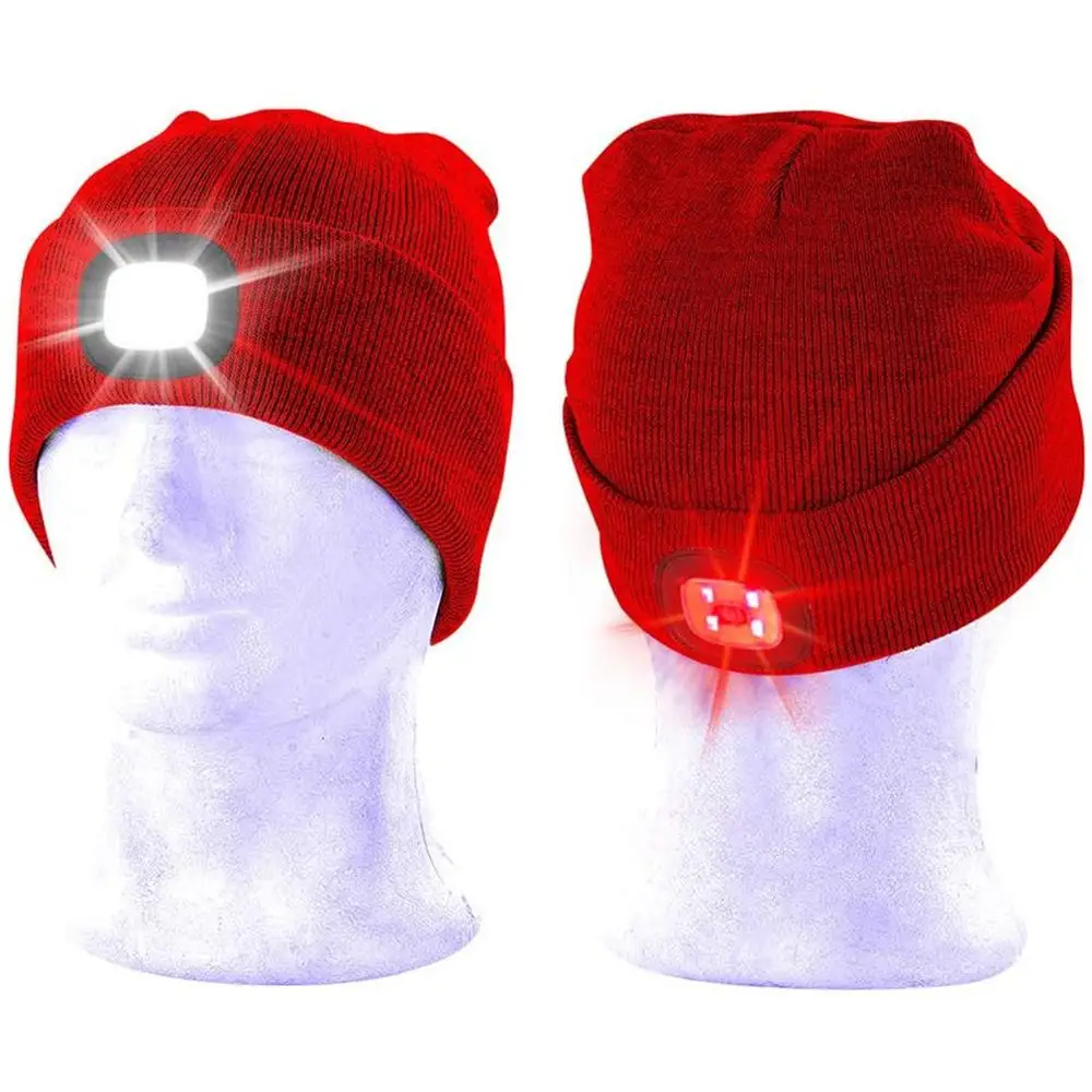 

Unisex Outdoor LED Beanies Hat With Light USB Rechargeable Winter Knit Lighted Headlight Hats Headlamp Cap