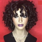 Перуанские волосы локоны Фунми человеческих волос парики с челкой 8 дюймов 180% Плотность шелковая основа верхнее головы парики Full фабричного производства завиток парик