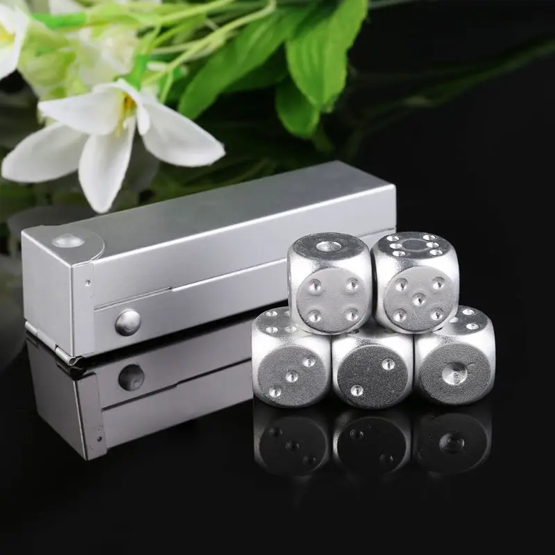 

5pcs 16mm Aluminium Alloy Dice Polyhedral Metal Solid Portable Dice Poker Party H053