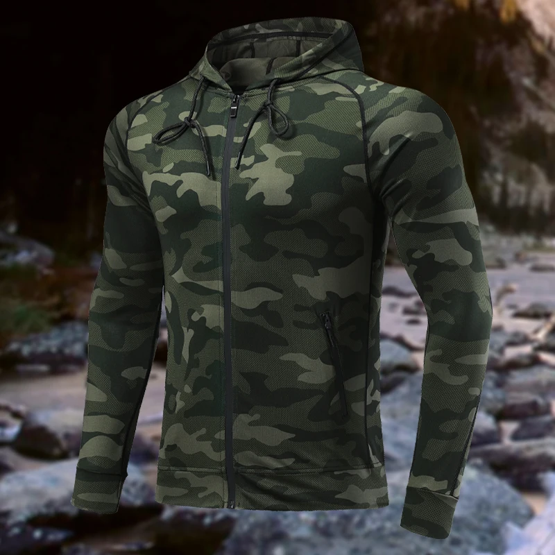 Men Sports Jackets Camouflage Outdoor Sports Zipper Hoodies Casual Gym Training Sweatshirts Breathable Running Thin Coats