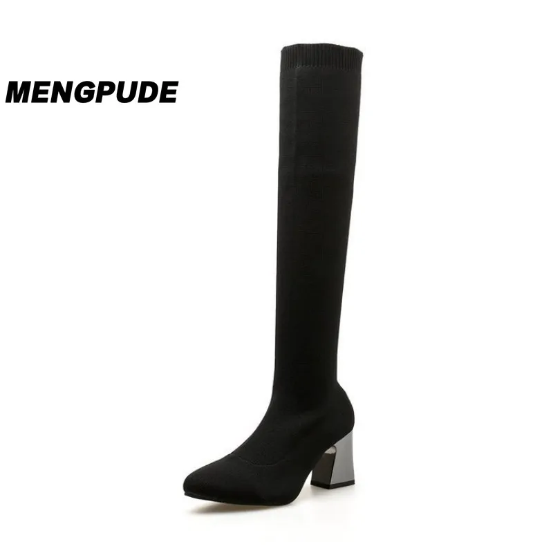 

MPD Over-the-knee Boots Women's Long Thin Knitted Elastic High Heels Fashion Sexy Joker Pointed Shoes Zapatos De Mujer