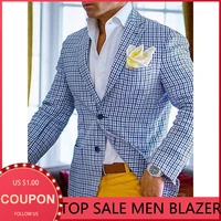 2021 mens plaid single breasted lapel blazer new style men long sleeve leisure blazer fashion slim masculine jackets male coat