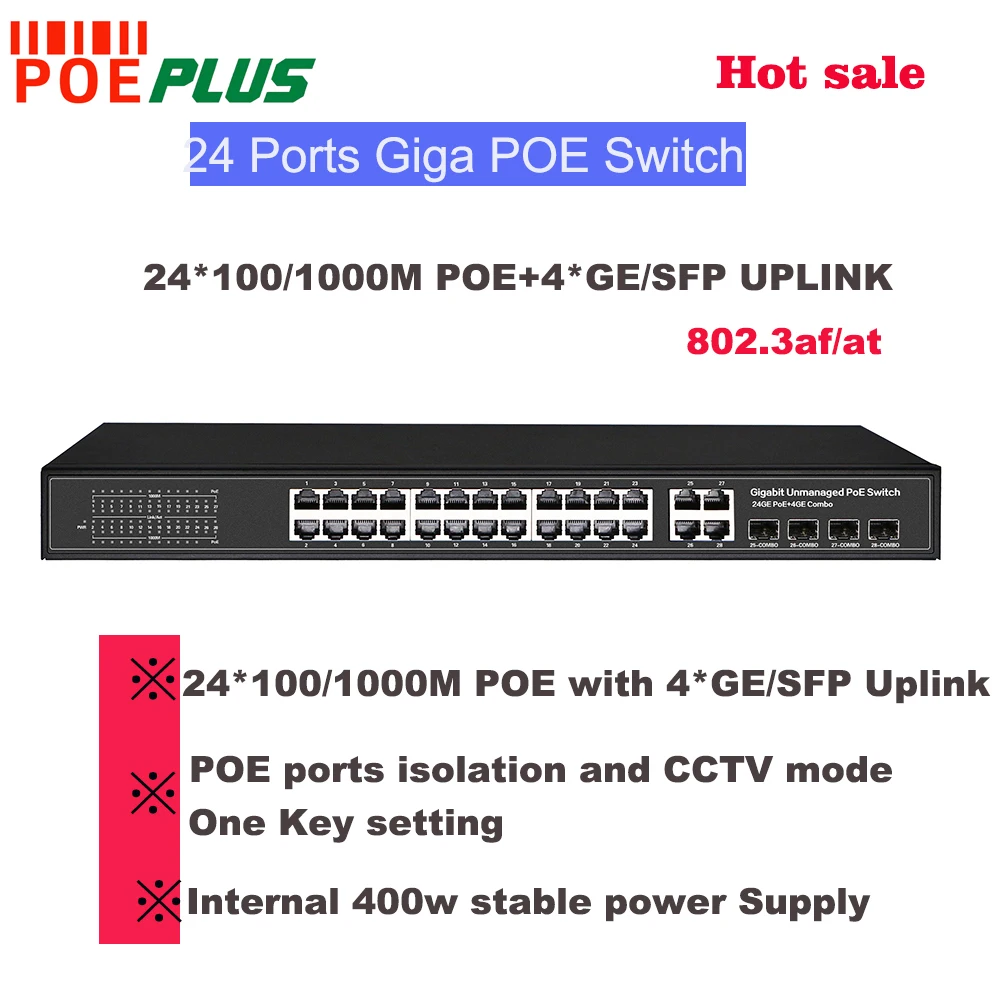 Коммутатор POE с 24 портами 4GE/оптическим волокном SFP Combo Uplink сеть Gigabit CE/FCC/ROHS/Reach