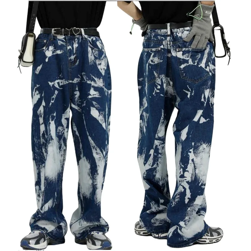 Men Streetwear Hip Hop Vintage Jeans Retro Gradient Jeans Men Fashion Personality Wide-Leg Pants Men Jeans