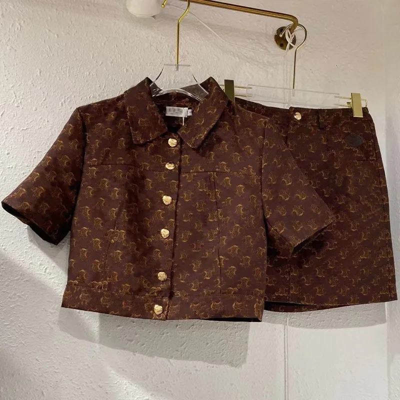 

2021 Autumn Woman's Set 2 Pieces Tops + Skirt Buttons Mini Skirts Super Short Cute Suits Hign-End Sets