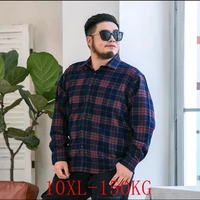 large size mens shirt 5xl 10xl bust 148cm mens business loose large size lapel pocket long sleeved single breasted plaid shirt