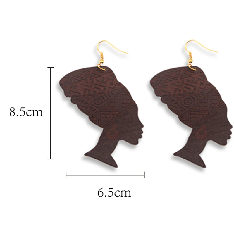 Simple Africa Wooden Earrings Geometric Female Portrait Light Weight Drop Dangle For Women Fashion Jewelry | Украшения и