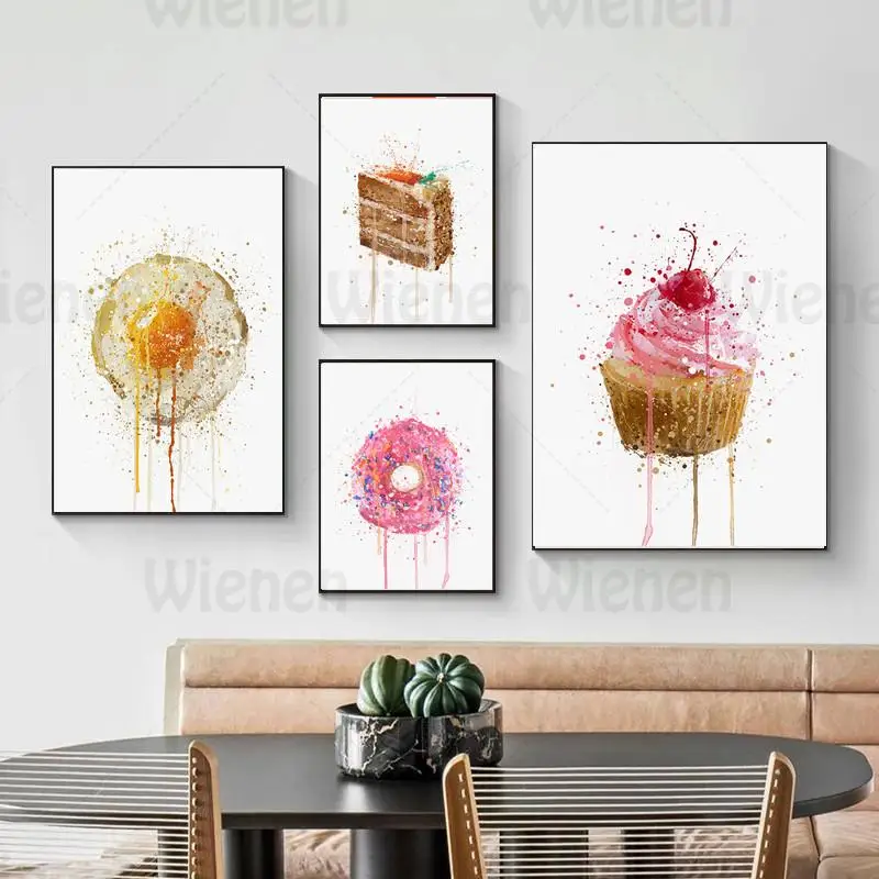 

Nordic Simple Poster Food Dessert Cake Donut Ice Cream Sushi Egg Canvas Painting Restaurant Kitchen Dessert Shop Home Decor