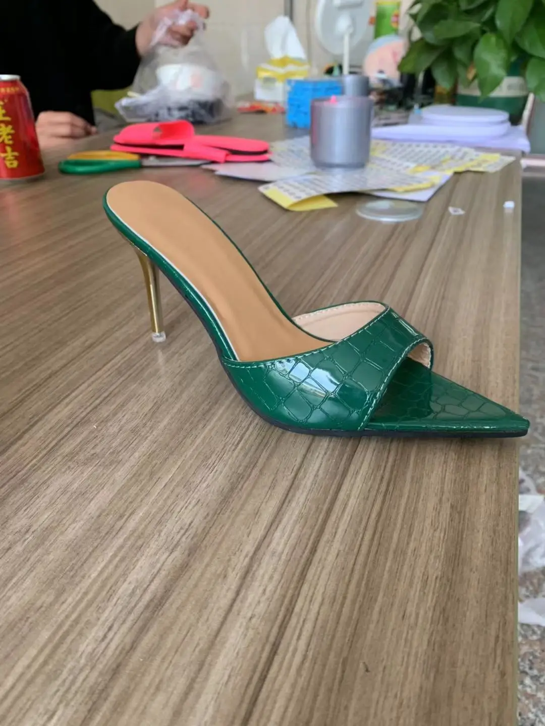 

Women Slides Thin High Heels Slippers Peep Toe Rubber Sole Black White Elegant Dress Party Wedding Shoes Ladies Female Outdoor