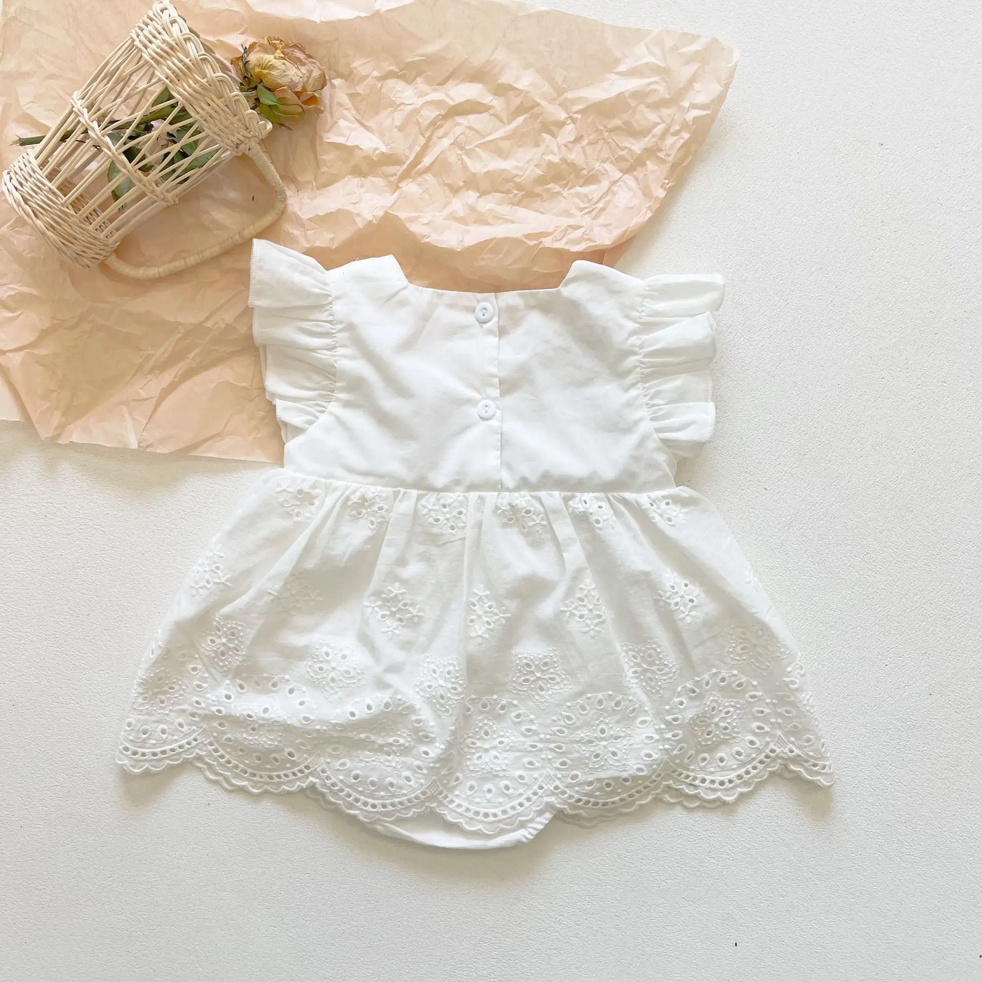 

Toddler Baby Girl Cotton Color Thread Embroidery Sleeveless Bodysuit Summer New Kid Girls Flower Edge Fashion Bodysuits