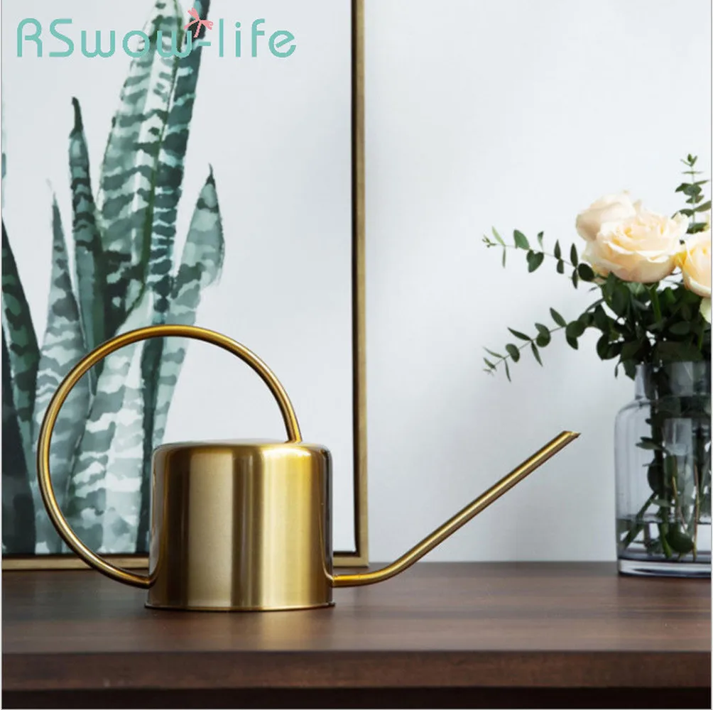 

Golden Brass Watering Can Watering Pot Home Gardening Long Mouth Kettle Metal Garden Decors Waterings Spray Can