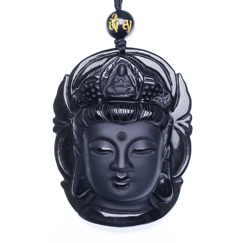 KYSZDL бусина занавес натуральный обсидиан скраб кулон черный Гуаньинь голова